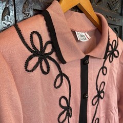 VTG Cricket Lane Pink Pullover Sock Hop Top M 50s Rockabilly Pin Up Womens L/S