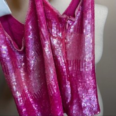 Vintage 100% Silk Beaded Ombre Barbie Pink Sleeveless Top