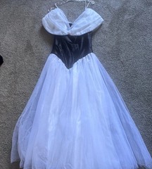 Vintage 80s Prom Black & White Tulle Dress ILGWU Made in USA Gothic Satin Sz 8