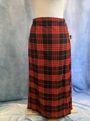 VTG 1980s Fletcher Jones Wool Kilt Skirt Red Tartan Plaid Pleated Maxi Wrap XS