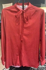 VTG 1970s Devon Pussy-Bow Neck Tie “Secretary” Blouse Red W/Dots Size M