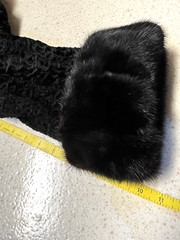 Vintage Mannis Black Karakul Curly Lamb Mink Fur Collar Cuffs 3/4 Coat Jacket M