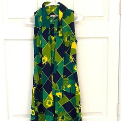 Vintage 1960s Kay Winsor Groovy Floral Maxi Dress – Green, Blue & Yellow – Sz M