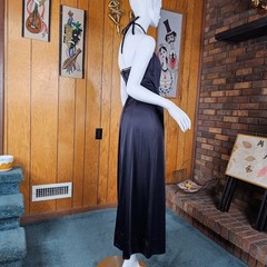 Vtg 70s Slinky Disco Plunging Liquid Jersey Lilli Diamond Halter Evening Dress S