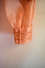 Vintage 1970’s Alfred Shaheen Peachy Pink / Orange Puff Sleeve Maxi Dress