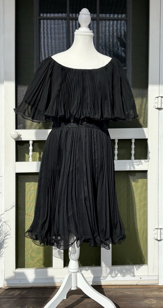 Joseph Magnin Black Chiffon Fit & Flare Midi Dress Vintage 60s Wedding M/L? 🤩🚭