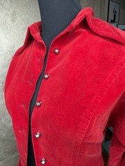 Koret Of California Velvet Cropped Jacket Pointed Hem Fitted XS Red Steampunk