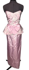 Vintage 80s Strapless Peplum Bow Prom Dress Cottagecore Kawaii 36-28-42