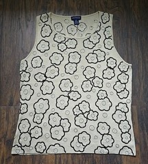 VTG 1990s 2000s MOD ANN TAYLOR Silk embroidered Sleeveless Top Size XL Tan Black