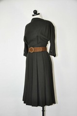 50s Vintage Teal Traina Brown Tartan Plaid Wool Pleated Suede Belt Dress Women S