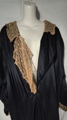 Antique 100% SILK Midnight Blue Hostess Robe Gold Lace Fringe Pockets Ely NV AS