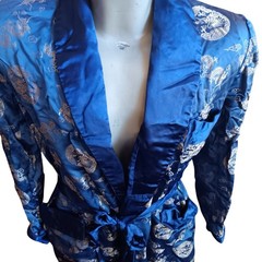 Vintage 42 Large Dragon Satin Kimono Robe Smoking Jacket Solz Squirrel Asian