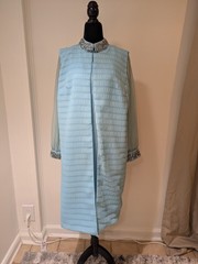 Vintage 1960s Unbranded Pale Blue Long Sleeve Dress & Long Vest Beaded Sequin
