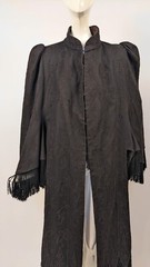 FANCIFUL VICTORIAN 1870’S BUSTLE BACK CAPE W RICH SOUTACHE + FRINGE ADORNMENT