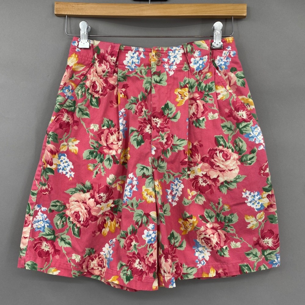 Vtg 90s Liz Claiborne Lizsport Floral Shorts Sz 8 Pink Rose High Waisted Pleated