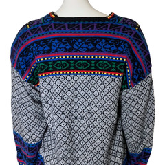 Vintage 90s European Colorful Boho Retro Art Sweater Wool Blend V Neck Medium