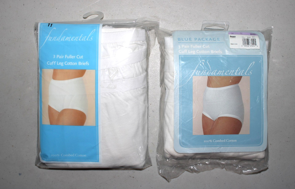 (2) NOS Sears 6 Pair WHITE Panties Sz 11 Fundamentals Fuller Cut Cuff Leg Briefs