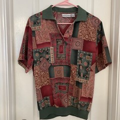 Vintage 1970s Unique Earthy Patterned Collared Short Sleeve Shirt Size10