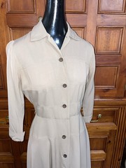 VINTAGE 40s 50s “NEW LOOK” NELLY DON GABURDINE KHAKIE BUTTON UP Dress 36b 26w
