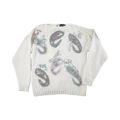 Hunters Run Vintage Ramie Cotton Knit Paisley Floral Sweater Cream Womens Large