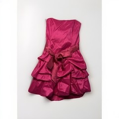 90s Vintage Tiered Bubble Skirt Hot Pink Bow Sash Prom Wedding Evening Dress 2XL