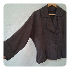 Vtg 1940s Gabardine Blazer Jacket Dolman Sleeve Nipped Hourglass Wasp Waist M