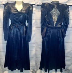 VTG Panhandle Slim Dress Lace Peplum Waist Country Western Fringe Sleeve Satin