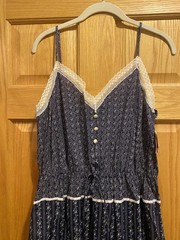 JCPenney navy cotton sun dress spaghetti straps floral lace prairie NWT Large