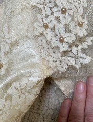 VTG 50s 60s Floral Lace Wedding Dress 34″ Bust 4 6 Full Skirt Off the Shoulder
