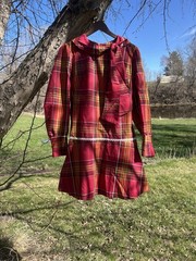 Vintage 60s MCM Mod Drop Waist Plaid Mini Dress With Tie & Lace Trim Sz Large