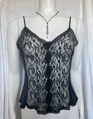 Vintage Lace Camisole Slip Top Black Sexy Evening Gothic Romantic 70s Lingerie M