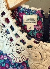 Vintage Jane Schaffhausen Belle France Purple Floral Dress Lace Collar Size 4