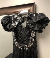 Vintage Alyce Designs Black Sequin Evening Gown w/ Puff Sleeves Size 8 USA