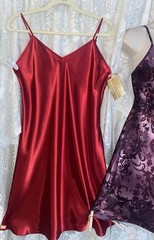 VTG Lot M+ 4 SATIN Babydoll NIGHTIE nightgown Red Plum Blue Green lace 1 nwt USA