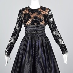 M Vintage 1980s 80s Zandra Rhodes Designer Black Formal Evening Gown Maxi Dress