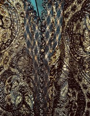 Vintage Hand Made 1950s Gold Green Rich Brocade Gown Large 14 Beautiful