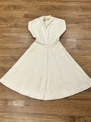 Vintage 1950s Virginia Spear Designer Cream Rhinestone Dress
