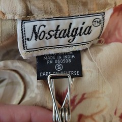 Vtg Nostalgia Beige Floral Long Dress Size Small Short Sleeves Ties In Back