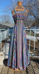 VTG 40s Silk Taffeta Chevron Striped Long Dress & Alencon Lace Bolero XS