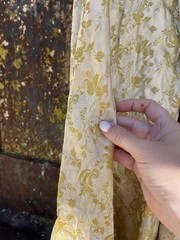 1940s Art Deco Antique Gold Cream Floral Brocade Formal Maxi Summer Dress Gown S