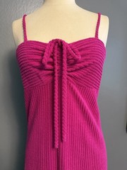 Vintage 1970s Magenta Fuschia MaxiDress Dacron Polyester Spaghetti Straps, Small