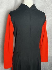 Vintage 1960s Alfred Werber Colorblock Knit Dress Red Black Side Pleats Sz S