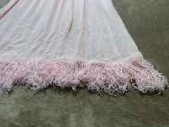 VTG SMALL SYBIL Pink Knit Fringe Diaphanous Transparent Peignoir Dress Glamour