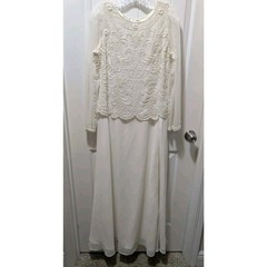 Vintage JKARA Beaded Ivory Lace Beaded Top & Layered Bottom Dress Women’s 10