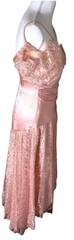 S Pink Sateen Lace Waterfall Dress Puffy Sleeve Ruched Drop Waist Asymmetrical