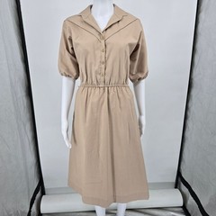 Vintage 1970s Toni Todd Khaki Elastic Waist Union Made Shirtwaist Midi Dress (M)