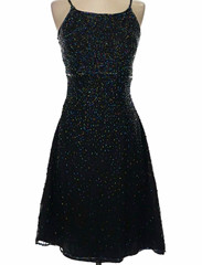 Vintage Scala Black Beaded Spaghetti Strap A-Line Knee Dress Party Size M
