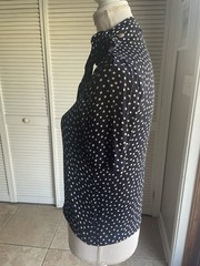 Vintage Perry Ellis Bergdorf Goodman Blue Polka Dot High Neck Tie Blouse Small S