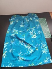 Vintage Hukilau Fashions Hawaiian Blue Muumuu Bamboo Print Maxi Dress Size 16