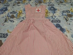 VINTAGE Medline Red White Candy Striper Nurse Jumper Uniform Pinafore Red Cross